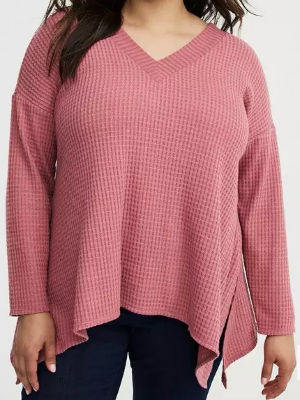 NWT Torrid Waffle V-Neck Rose Brushed Waffle Sharkbite Top Size 1X